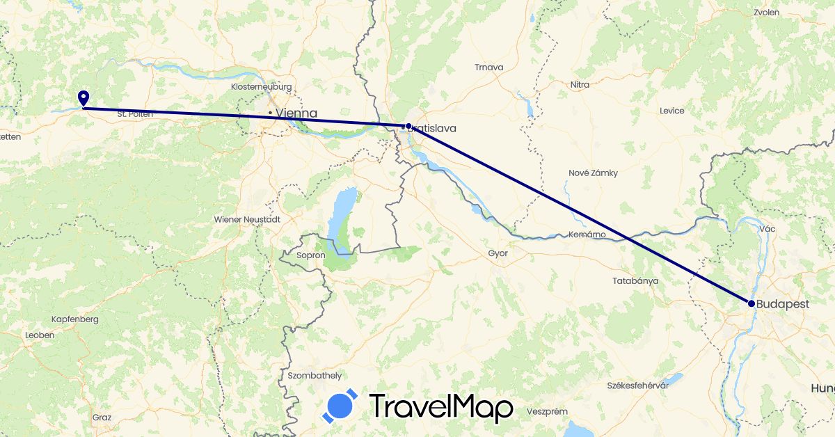 TravelMap itinerary: driving in Austria, Hungary, Slovakia (Europe)